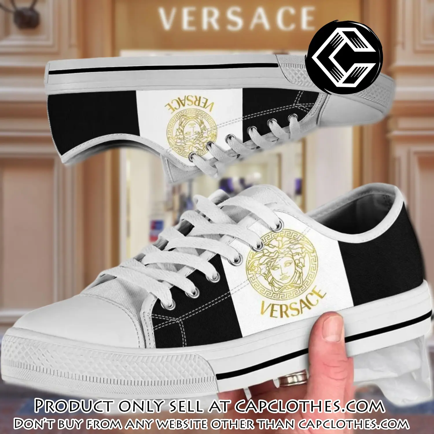 Versace logo black white low top canvas shoes luxury brand gifts for men women cc5227095
